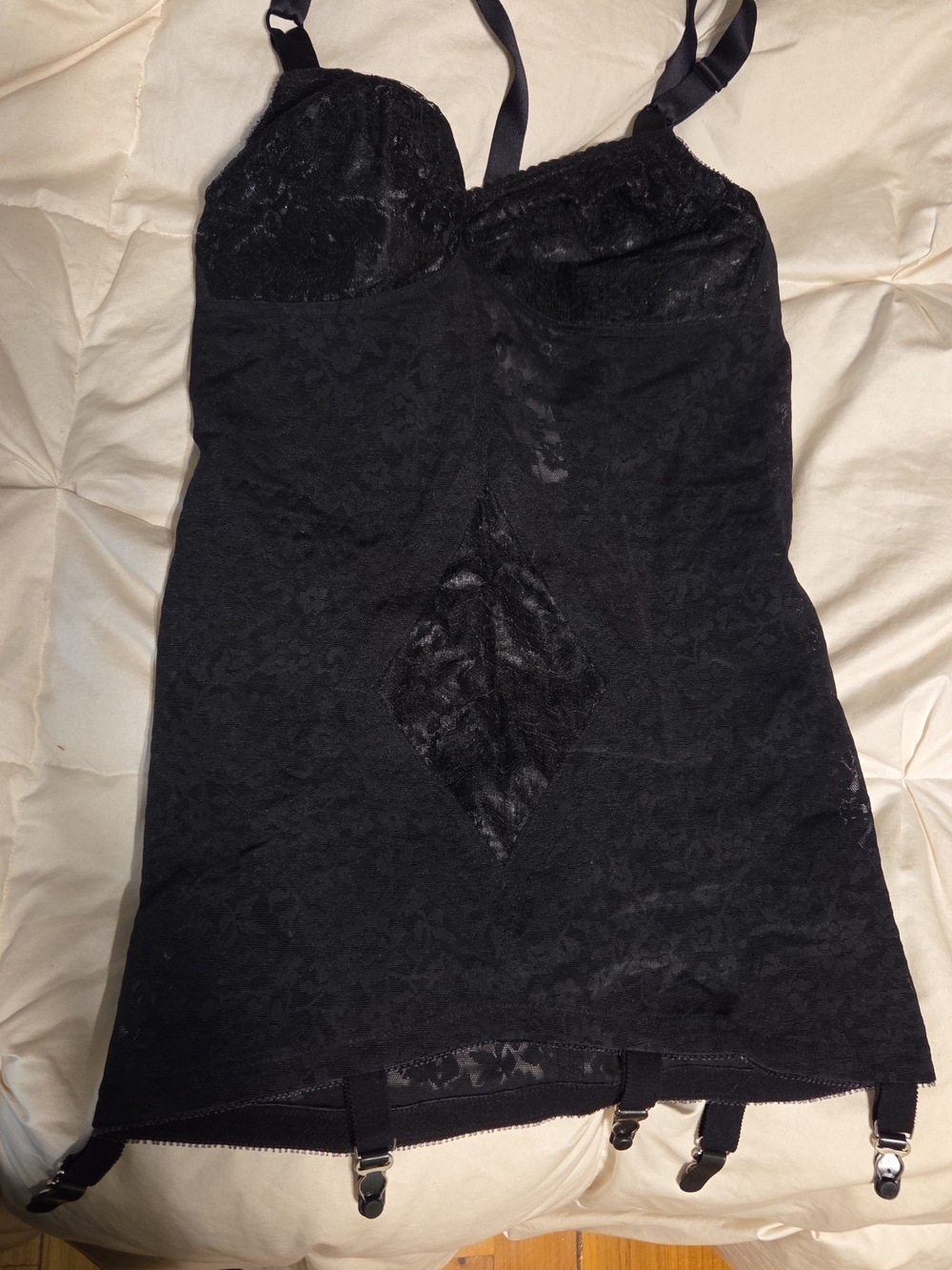 Black Lace Shapewear Slip Dress with Garter Straps